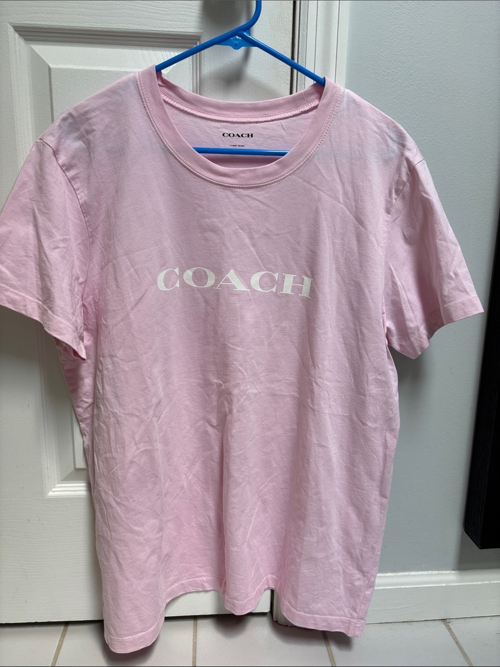 Coach Short-Sleeve Logo Tee in Light Pink with White Print
